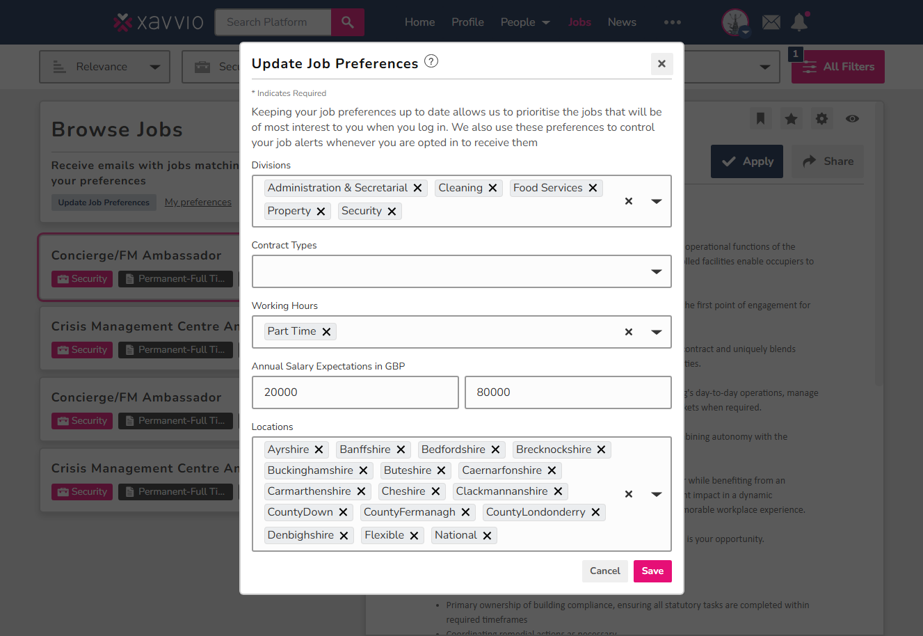Candidate preference panel for tailoring job alerts and recommendations