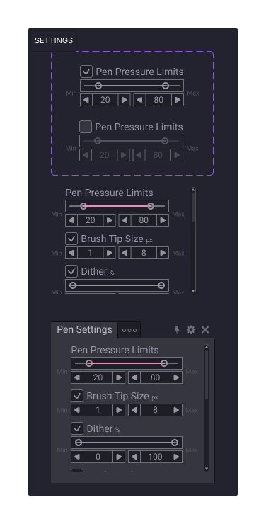 Settings panel