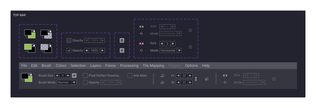 Redesigned top toolbar