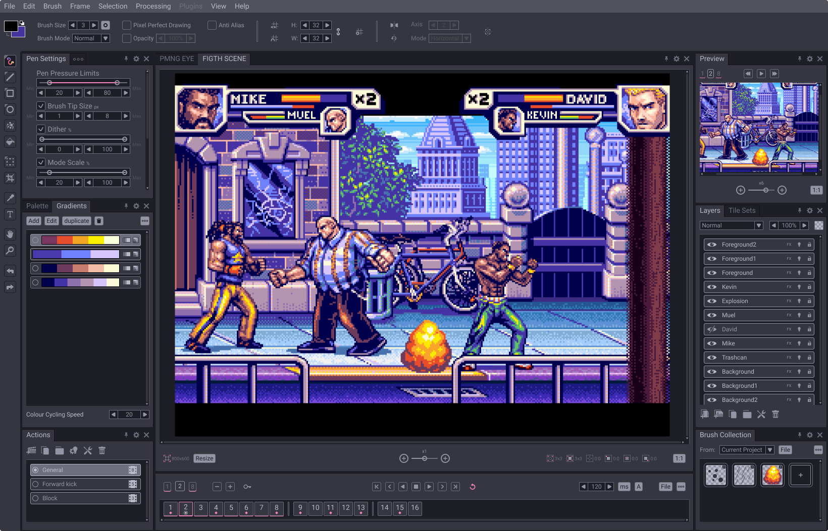 Redesigned Pro Motion NG workspace with a central canvas surrounded by docked panels for colour editing, layer management, and animation timeline